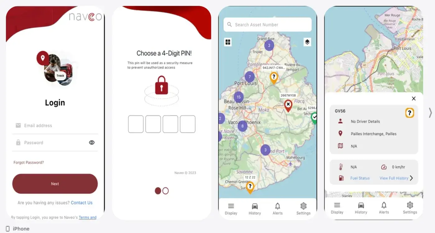 Naveo Fleet app screenshots: Mobile App built by QubixCode