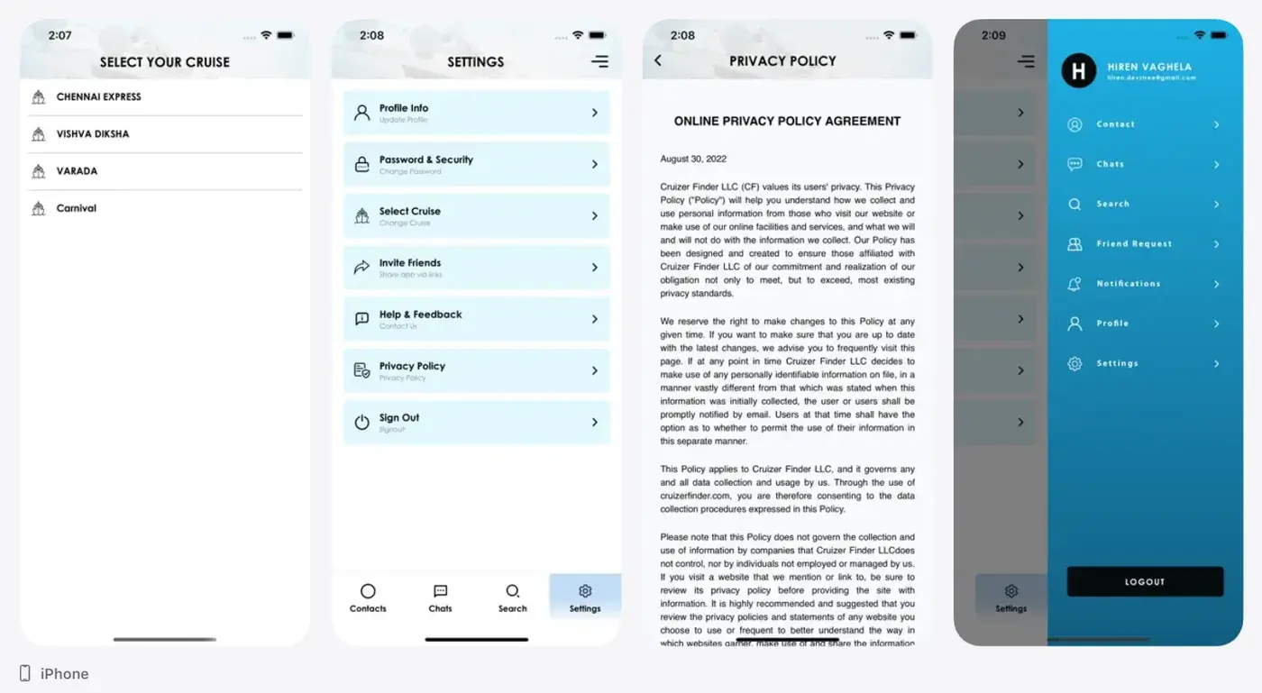 Cruizer Finder app screenshots: Mobile App built by QubixCode