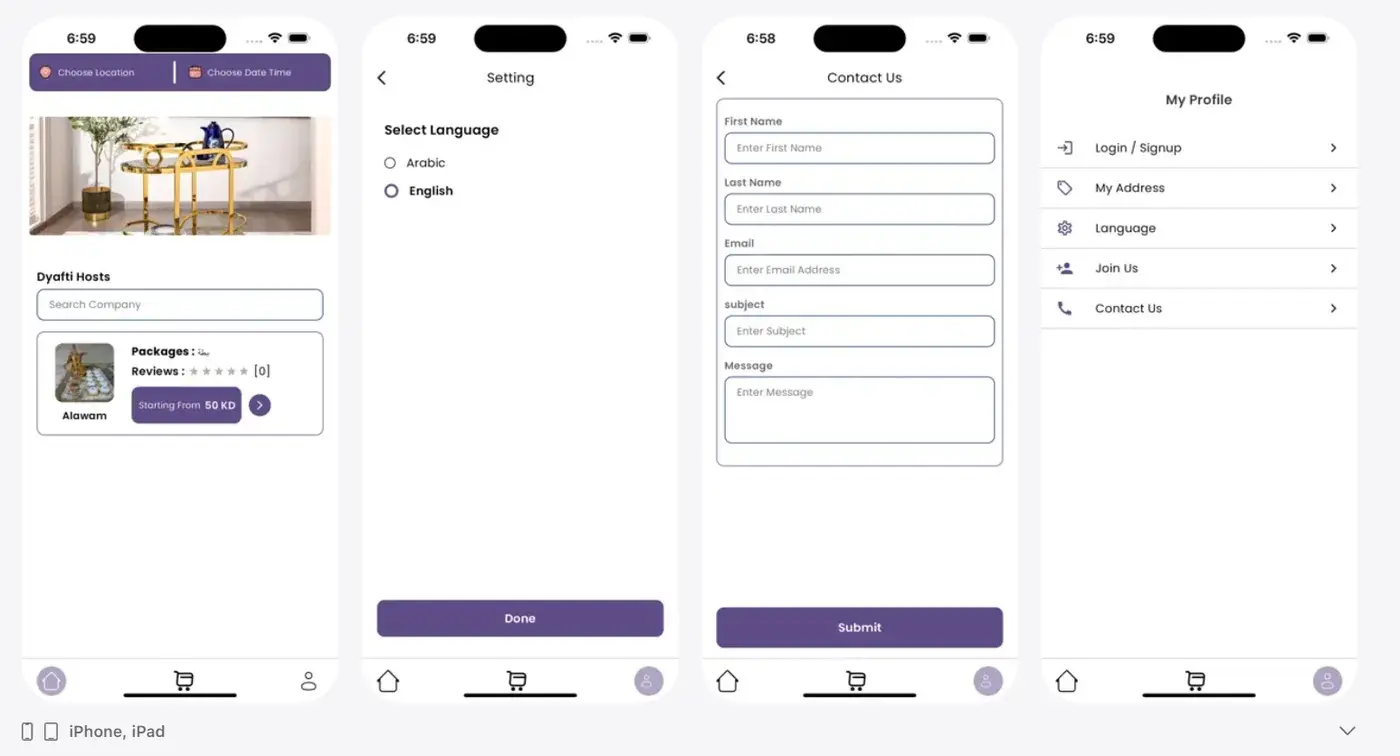 Dyafti app screenshots: Mobile App built by QubixCode